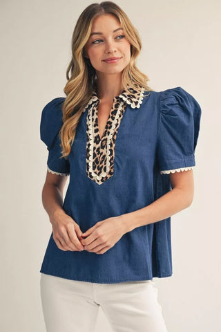 Leopard & Denim Blouse