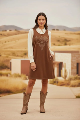 Brown Front Stitch Dress