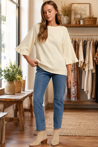 Cream Ruffle Cuff Top