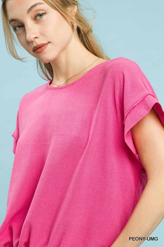 Drawstring Linen Blend Top
