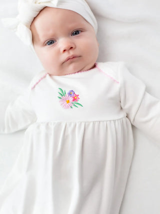 pip gown for baby with floral embroidery