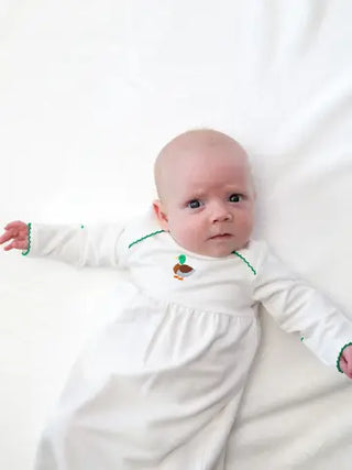 baby gown with mallard duck embroidery