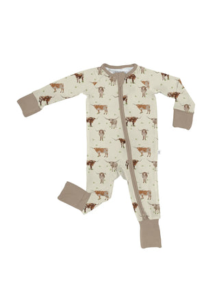 baby onsie with longhorn cattle print