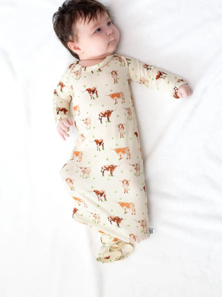 baby onsie gown with cattle print