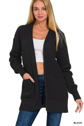 LOW GAUGE WAFFLE OPEN CARDIGAN SWEATER