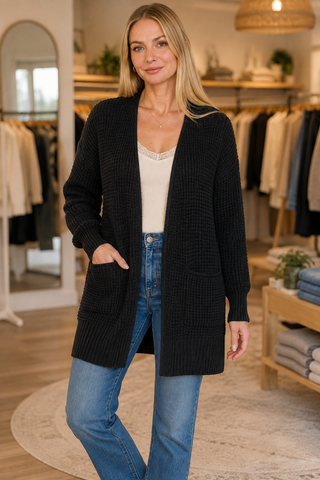 LOW GAUGE WAFFLE OPEN CARDIGAN SWEATER