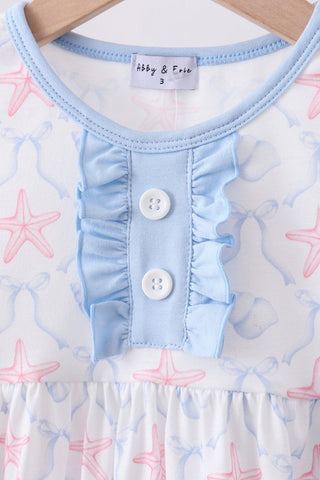 Blue Starfish Shell Ruffle Shorts Set