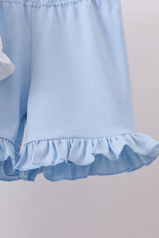 Blue Starfish Shell Ruffle Shorts Set