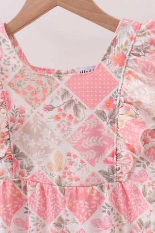 Pink Floral Checkered Ruffle Jumpsuit