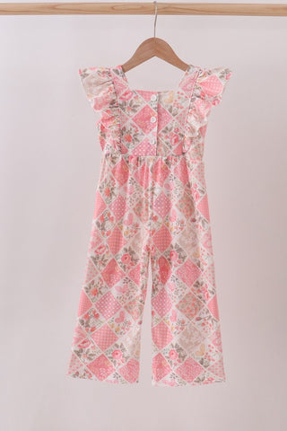 Pink Floral Checkered Ruffle Jumpsuit