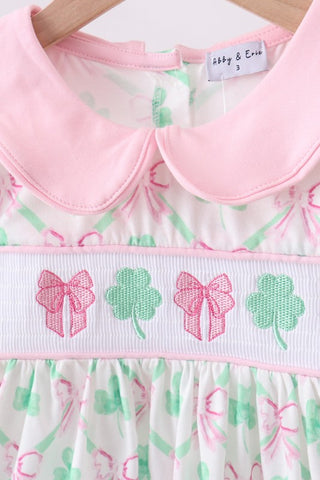 Pink Clover Bow Embroidery Shorts Set