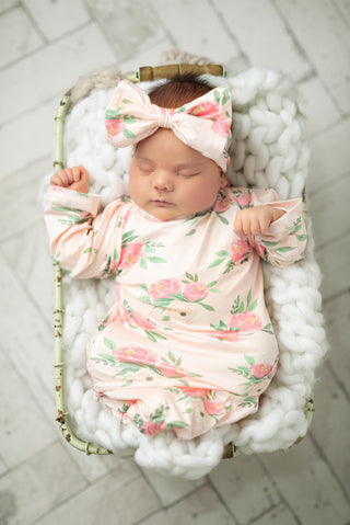Pinky Pink Rose Baby Gown And Bow Headband