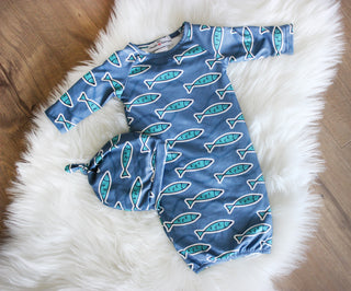 Infant Unisex Blue Fish Baby Gown