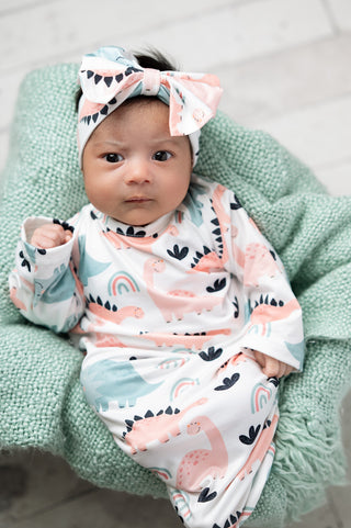 Infant Girls Pastel Dino Baby Gown And Headband OD1011736