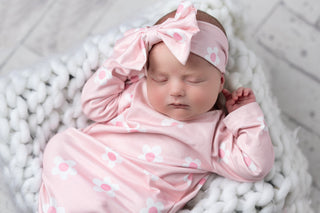 Infant Girls Pink Flower Baby Gown And Headband
