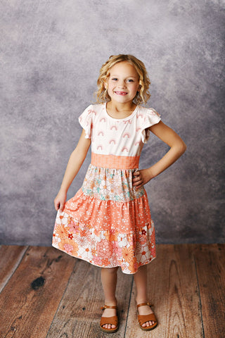 Girls Boho Rainbow Spring Summer Dress