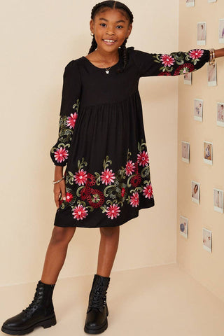 Samantha’s Embroidered Detail Long Sleeve Scoop Neck Dress