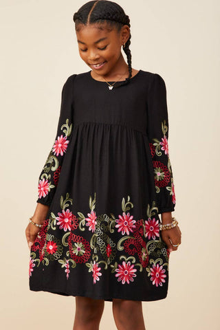 Samantha’s Embroidered Detail Long Sleeve Scoop Neck Dress