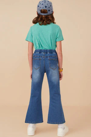 Girls Elastic Waist Straight Leg Denim Jeans