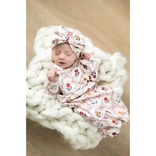 Infant Mod Pink and Floral Gown and Bow Set