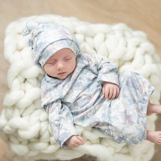 Infant Light Green Camo Baby Gown and Hat Set