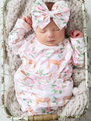 Infant Girls Cowgirl Baby Gown and Bow Set