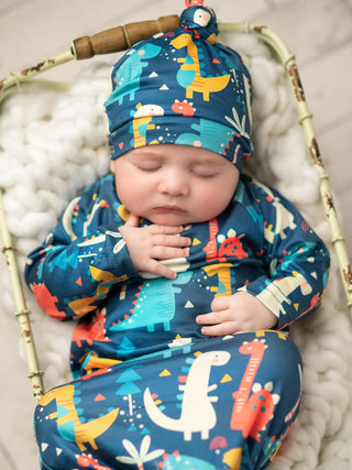 Infant Dino Baby Gown And Hat Set