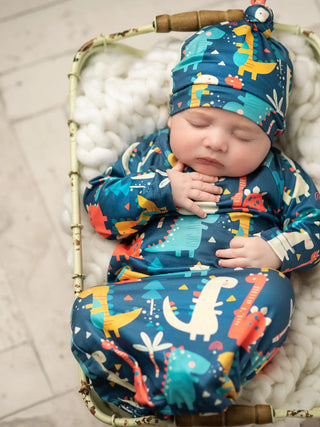 Infant Dino Baby Gown And Hat Set