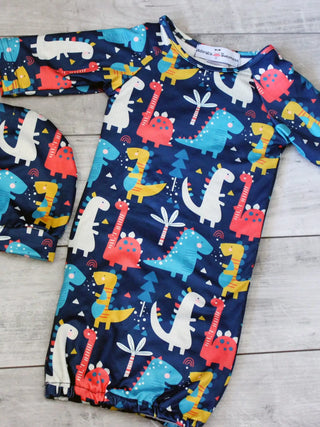 Infant Dino Baby Gown And Hat Set